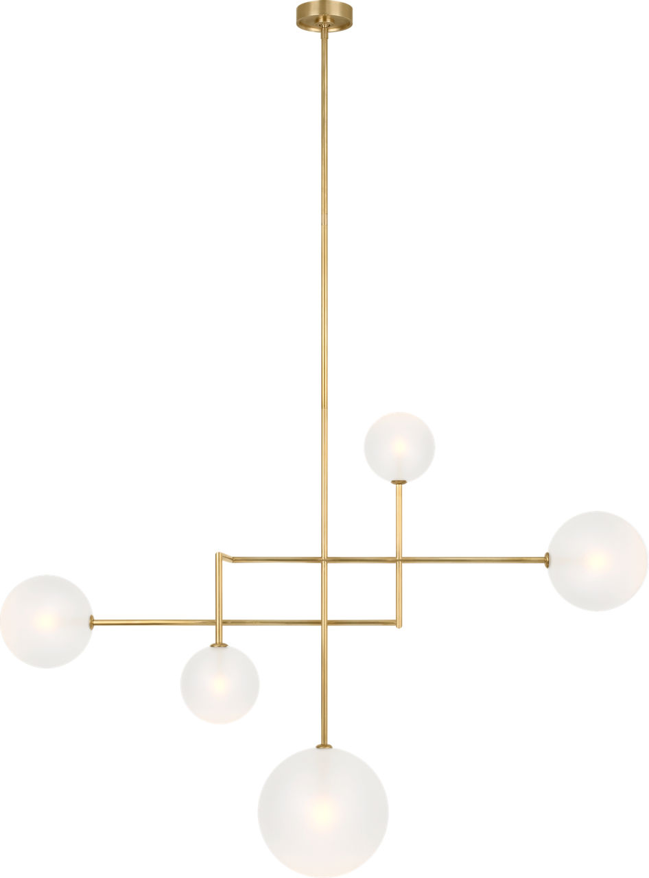 Linnea 57" Chandelier in Hand-Rubbed Antique Brass with Soft Etched Glass