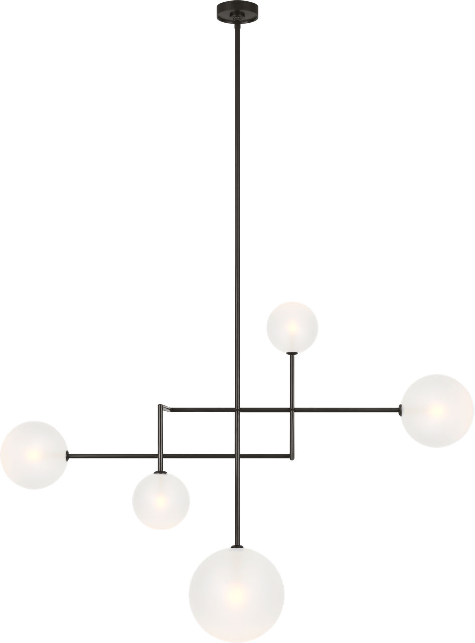 Linnea 57" Chandelier in Modern Iron with Soft Etched Glass
