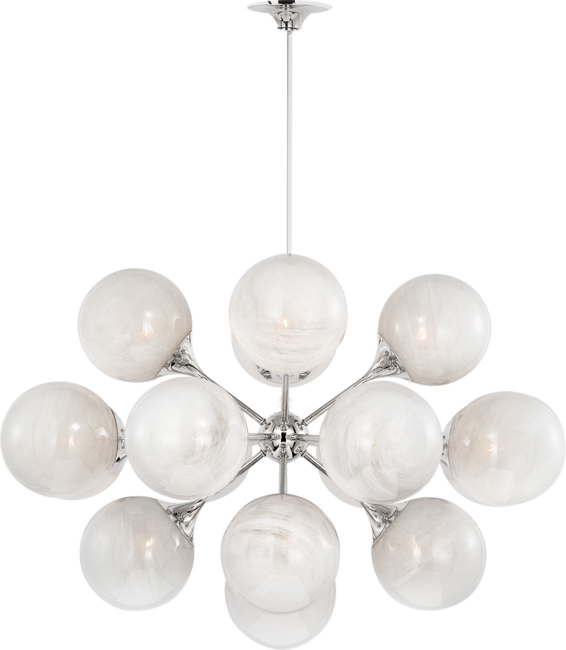 Cristol 40" Chandelier in Polished Nickel with White Strie Glass