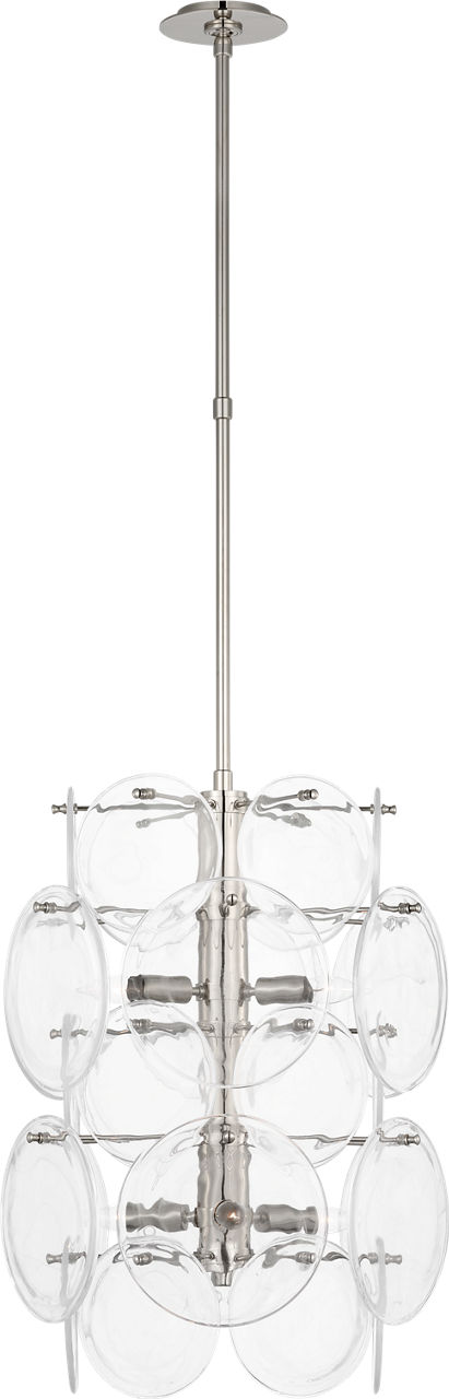 Loire Medium Barrel Chandelier in Polished Nickel with Clear Strie Glass