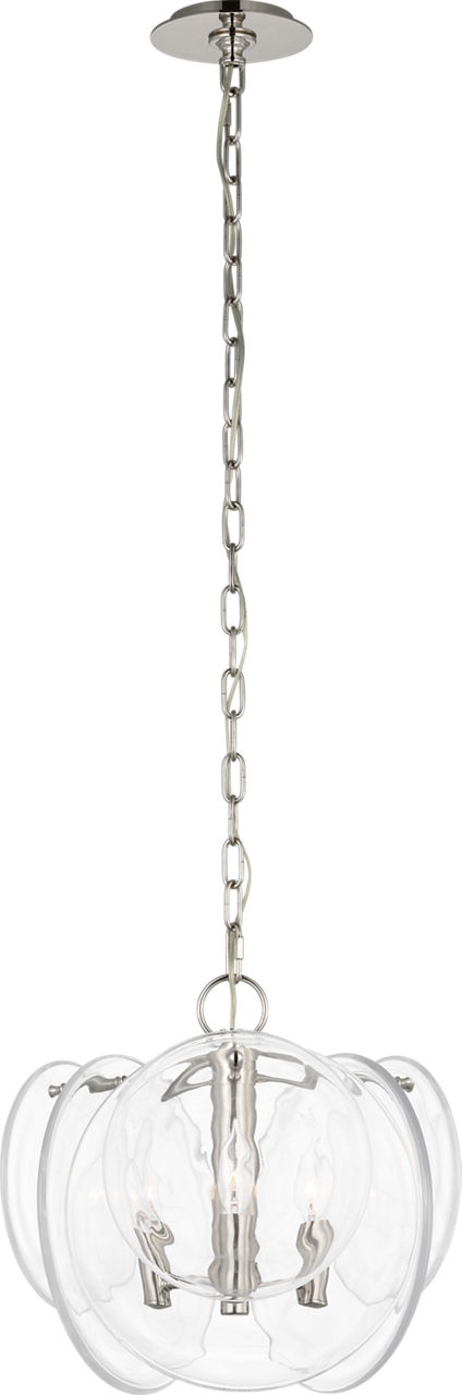 Loire Petite Chandelier in Polished Nickel with Clear Strie Glass