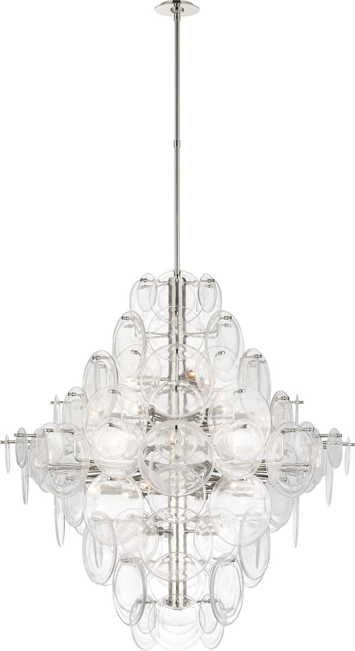 Loire 44" Grande Entry Chandelier in Polished Nickel with Clear Strie Glass