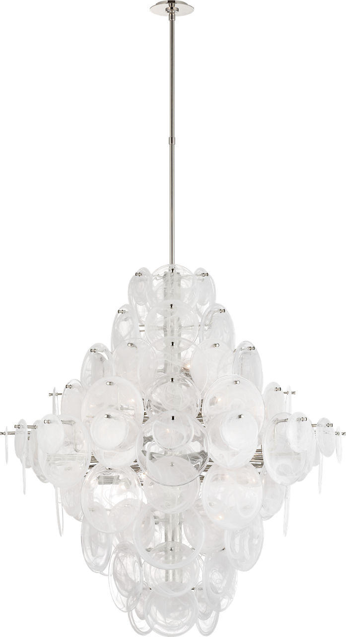Loire 44" Grande Entry Chandelier in Polished Nickel with White Strie Glass