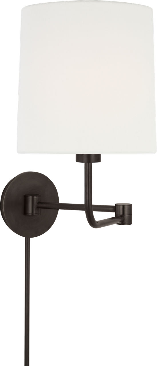 Go Lightly Swing Arm Wall Light in Bronze with Linen Shade