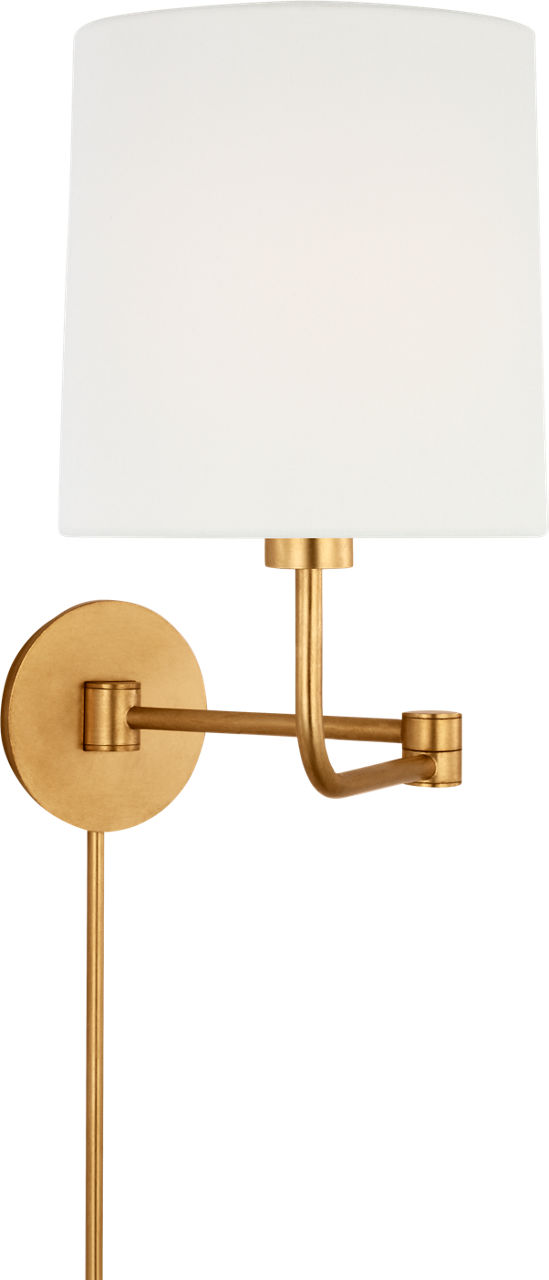 Go Lightly Swing Arm Wall Light in Gild with Linen Shade