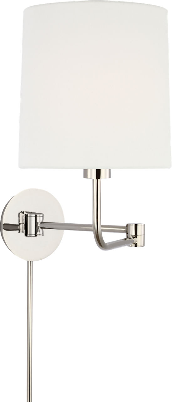 Go Lightly Swing Arm Wall Light in Polished Nickel with Linen Shade