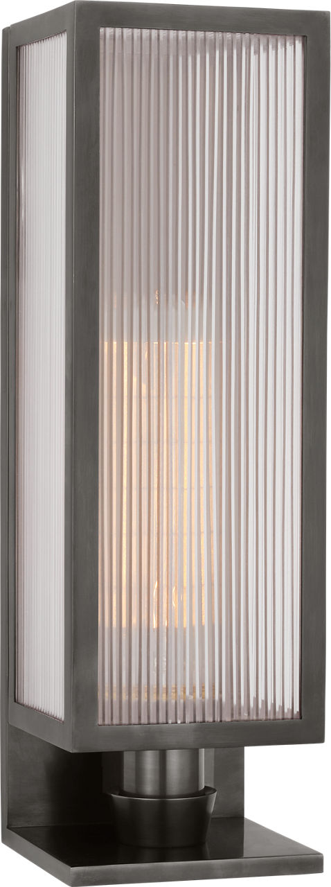 York 16" Single Box Sconce in Bronze with Clear Ribbed Glass