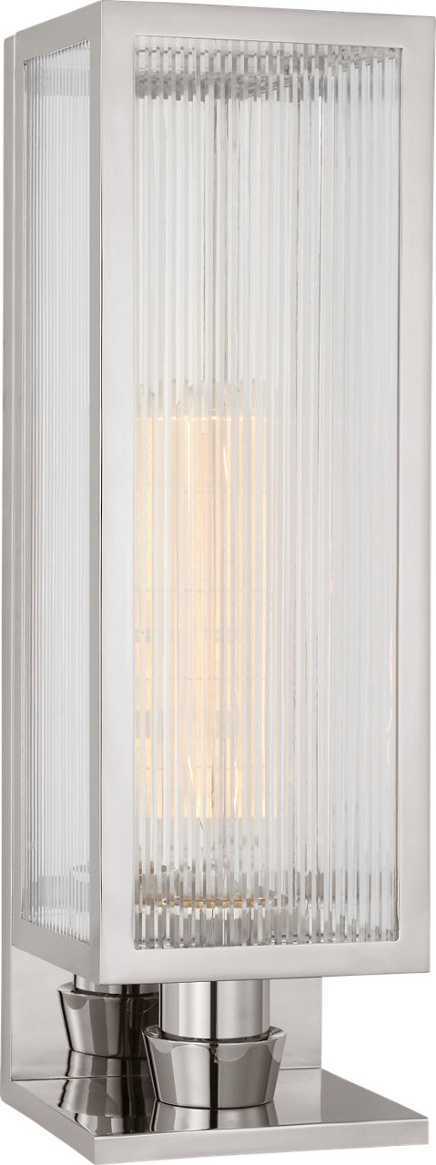 York 16" Single Box Sconce in Polished Nickel with Clear Ribbed Glass