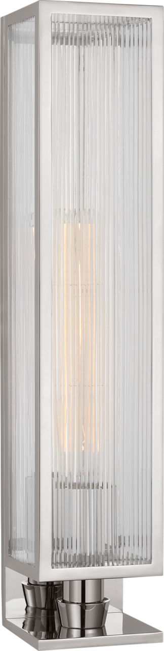 York 24" Single Box Sconce in Polished Nickel with Clear Ribbed Glass