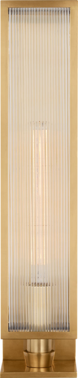 York 24" Single Box Sconce in Soft Brass with Clear Ribbed Glass