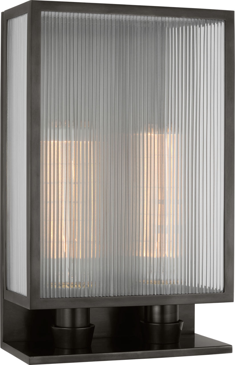 York 16" Double Box Sconce in Bronze with Clear Ribbed Glass
