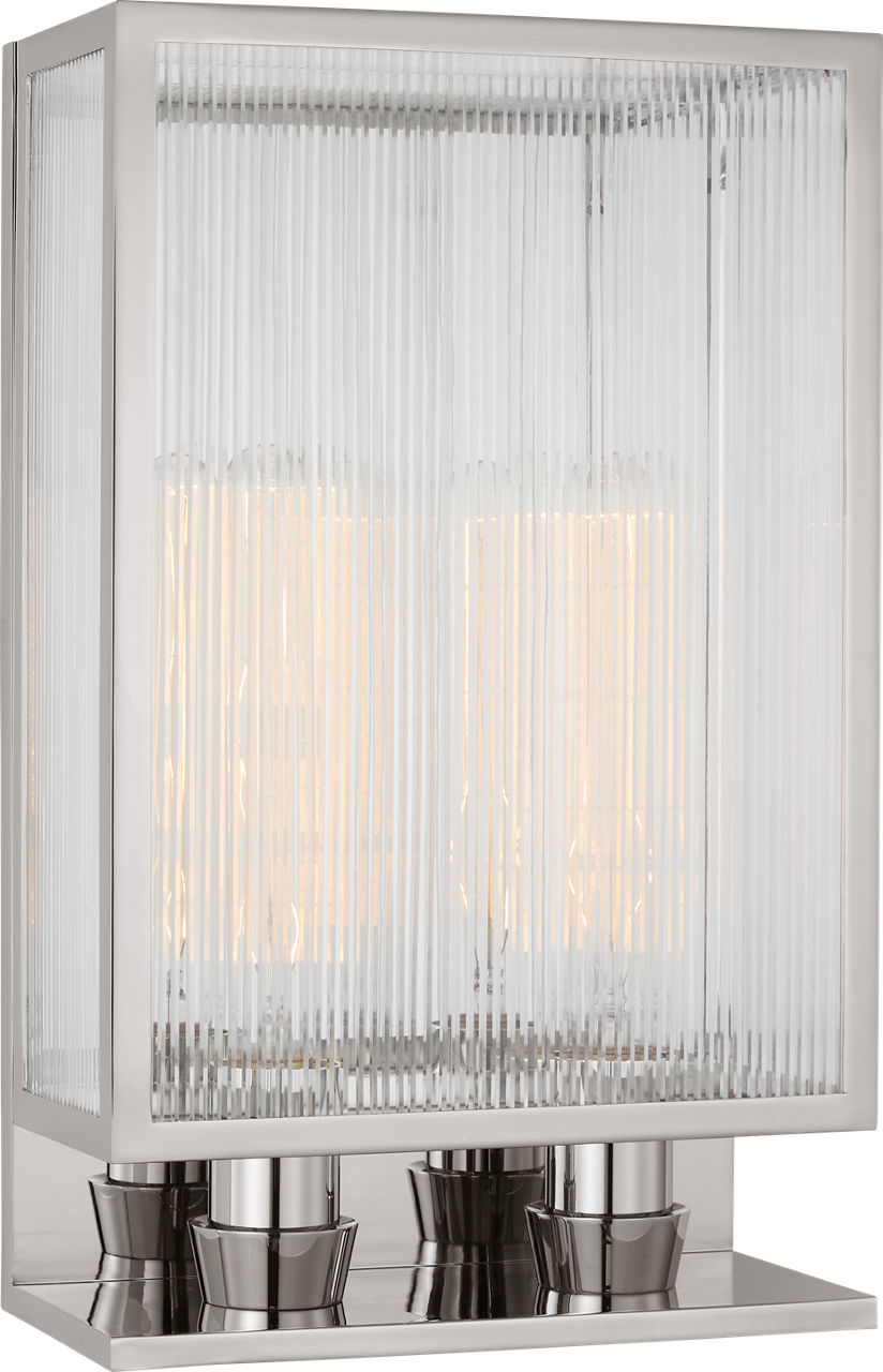 York 16" Double Box Sconce in Polished Nickel with Clear Ribbed Glass