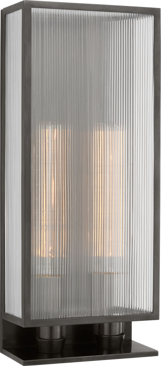 York 24" Double Box Sconce in Bronze with Clear Ribbed Glass