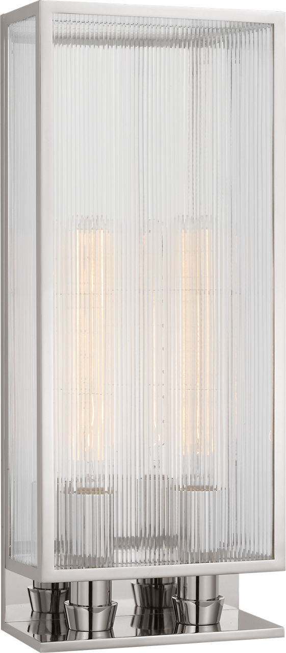 York 24" Double Box Sconce in Polished Nickel with Clear Ribbed Glass