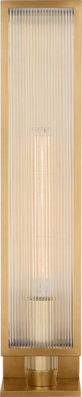 York 24" Single Box Outdoor Sconce in Soft Brass with Clear Ribbed Glass