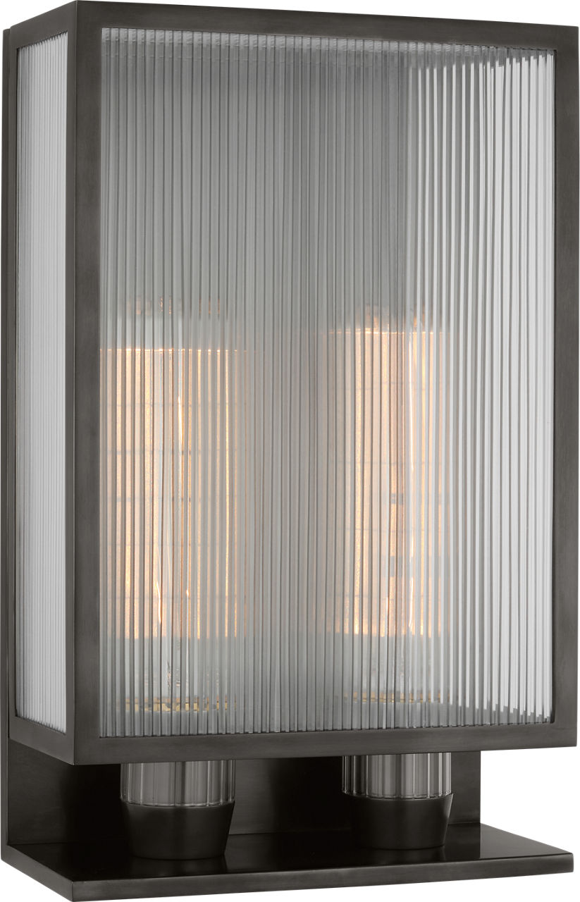 York 16" Double Box Outdoor Sconce in Bronze with Clear Ribbed Glass