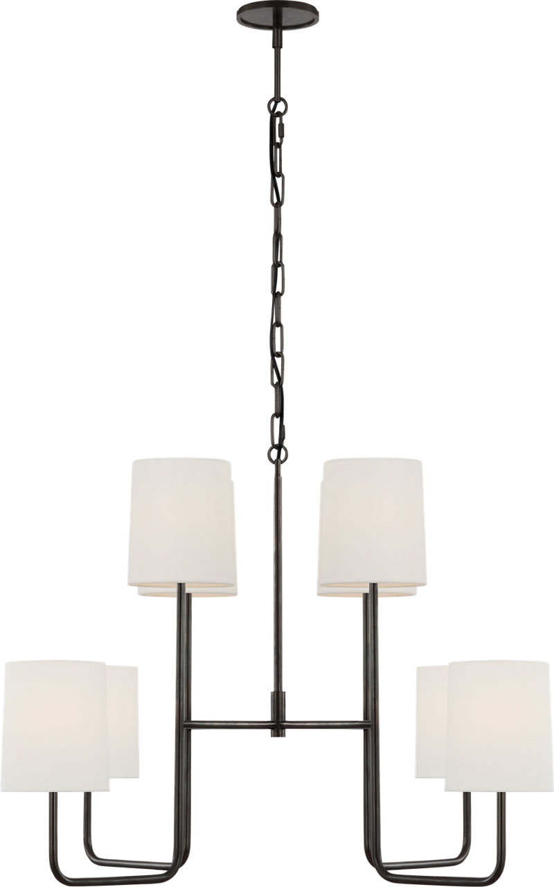 Go Lightly Extra Large Two Tier Chandelier in Bronze with Linen Shades