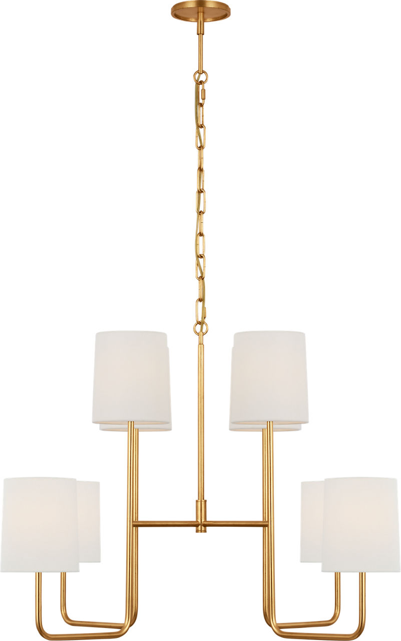 Go Lightly Extra Large Two Tier Chandelier in Gild with Linen Shades