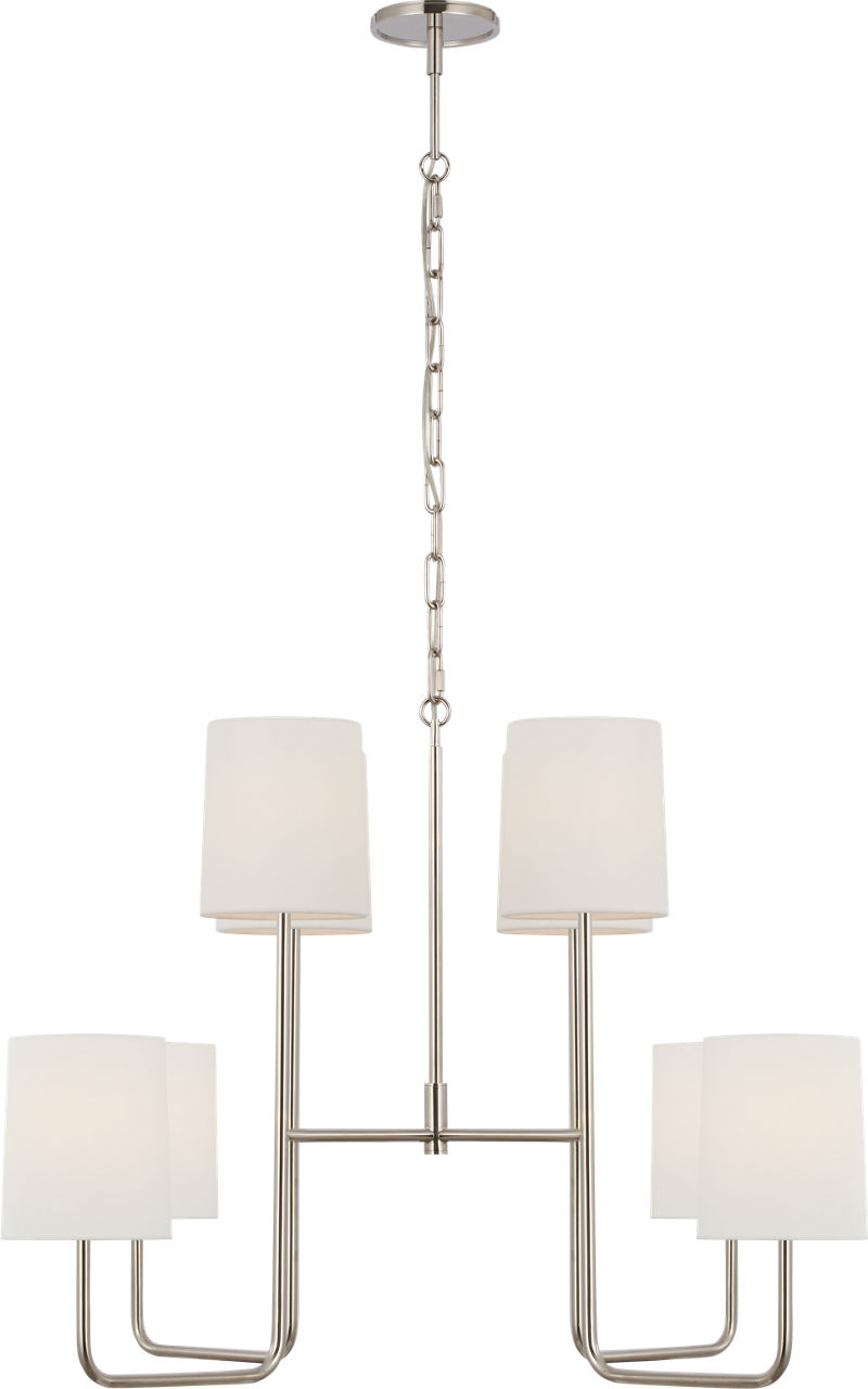 Go Lightly Extra Large Two Tier Chandelier in Polished Nickel with Linen Shades