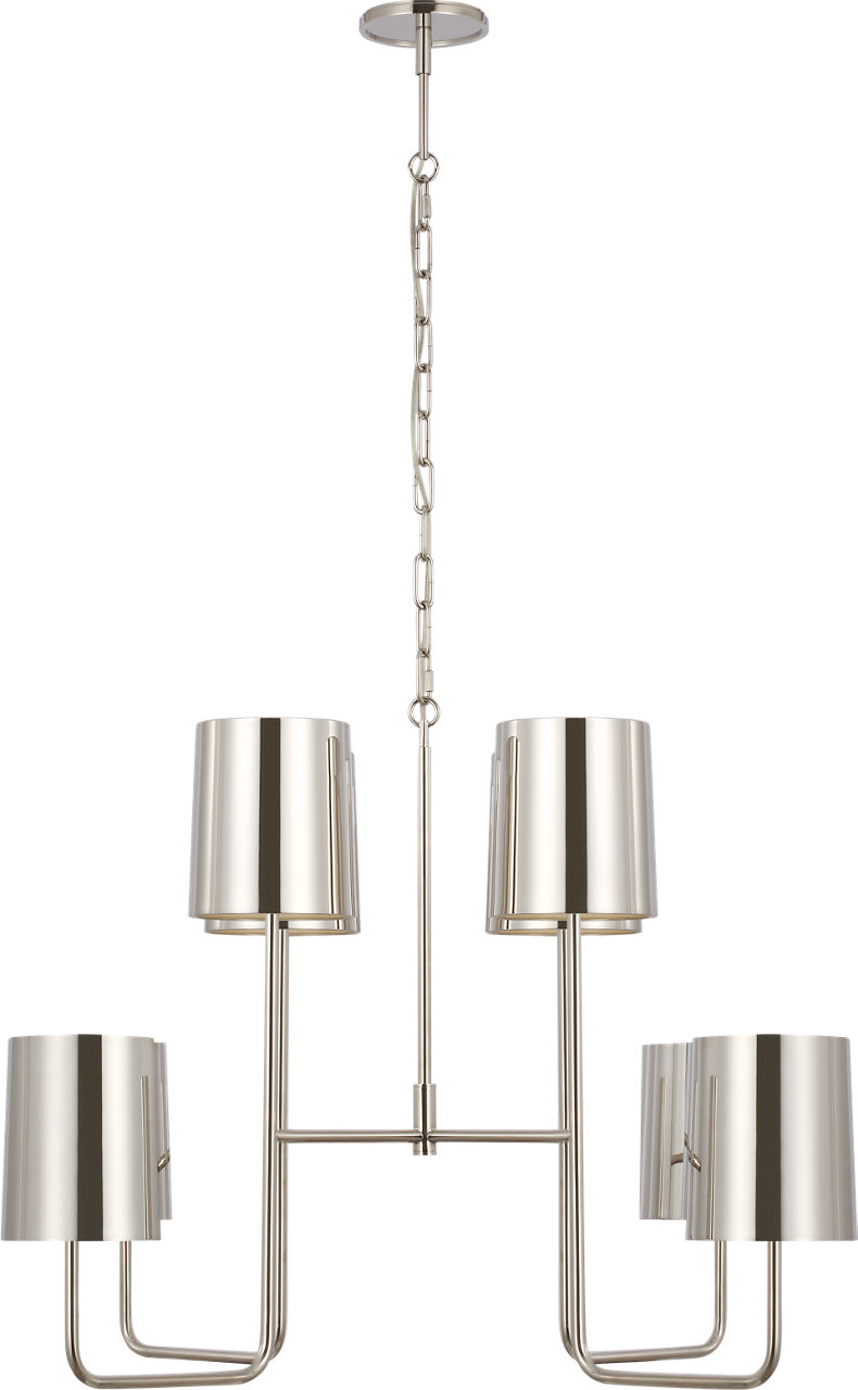 Go Lightly Extra Large Two Tier Chandelier in Polished Nickel with Polished Nickel Shades
