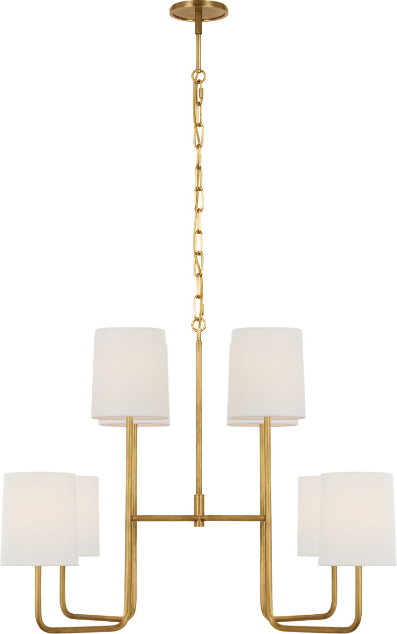 Go Lightly Extra Large Two Tier Chandelier in Soft Brass with Linen Shades