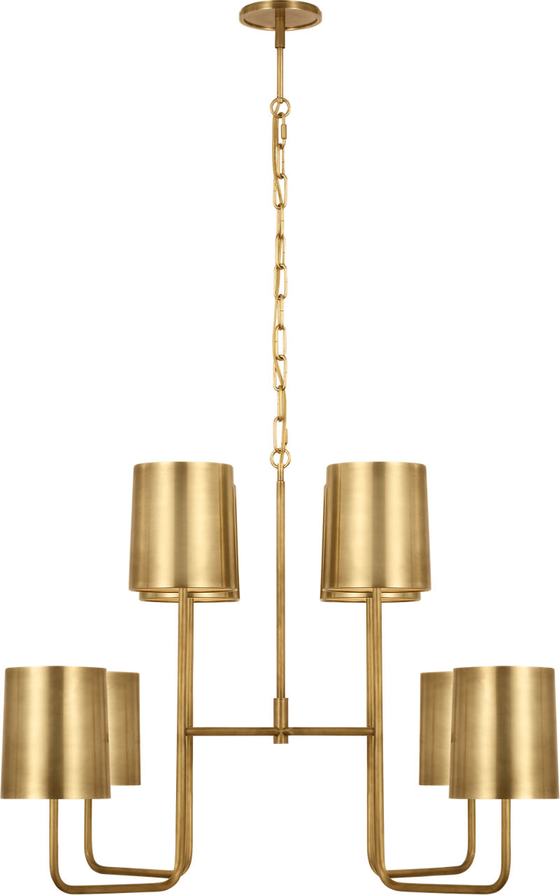 Go Lightly Extra Large Two Tier Chandelier in Soft Brass with Soft Brass Shades
