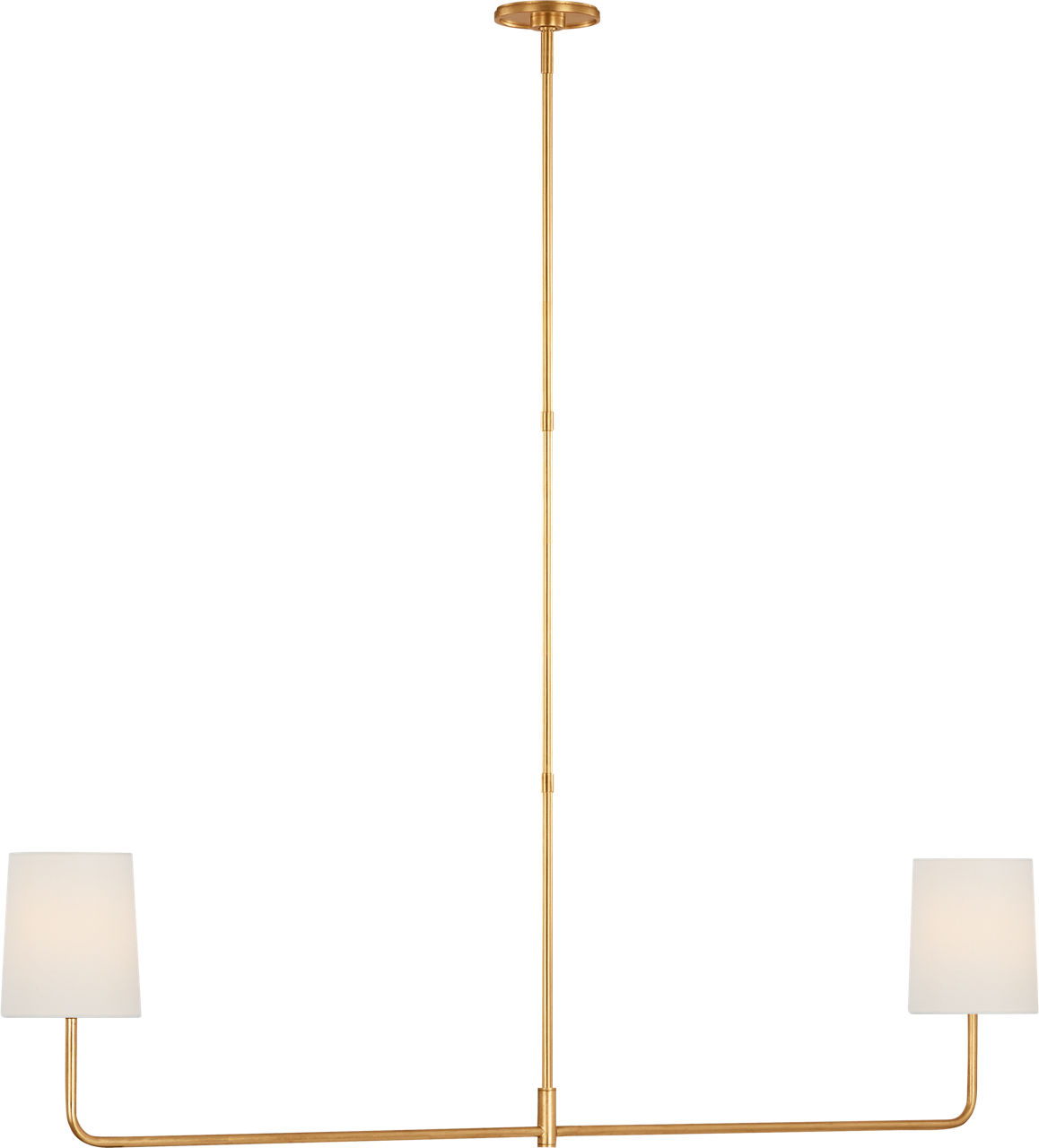 Go Lightly 54" Two Light Linear Chandelier in Gild with Linen Shades