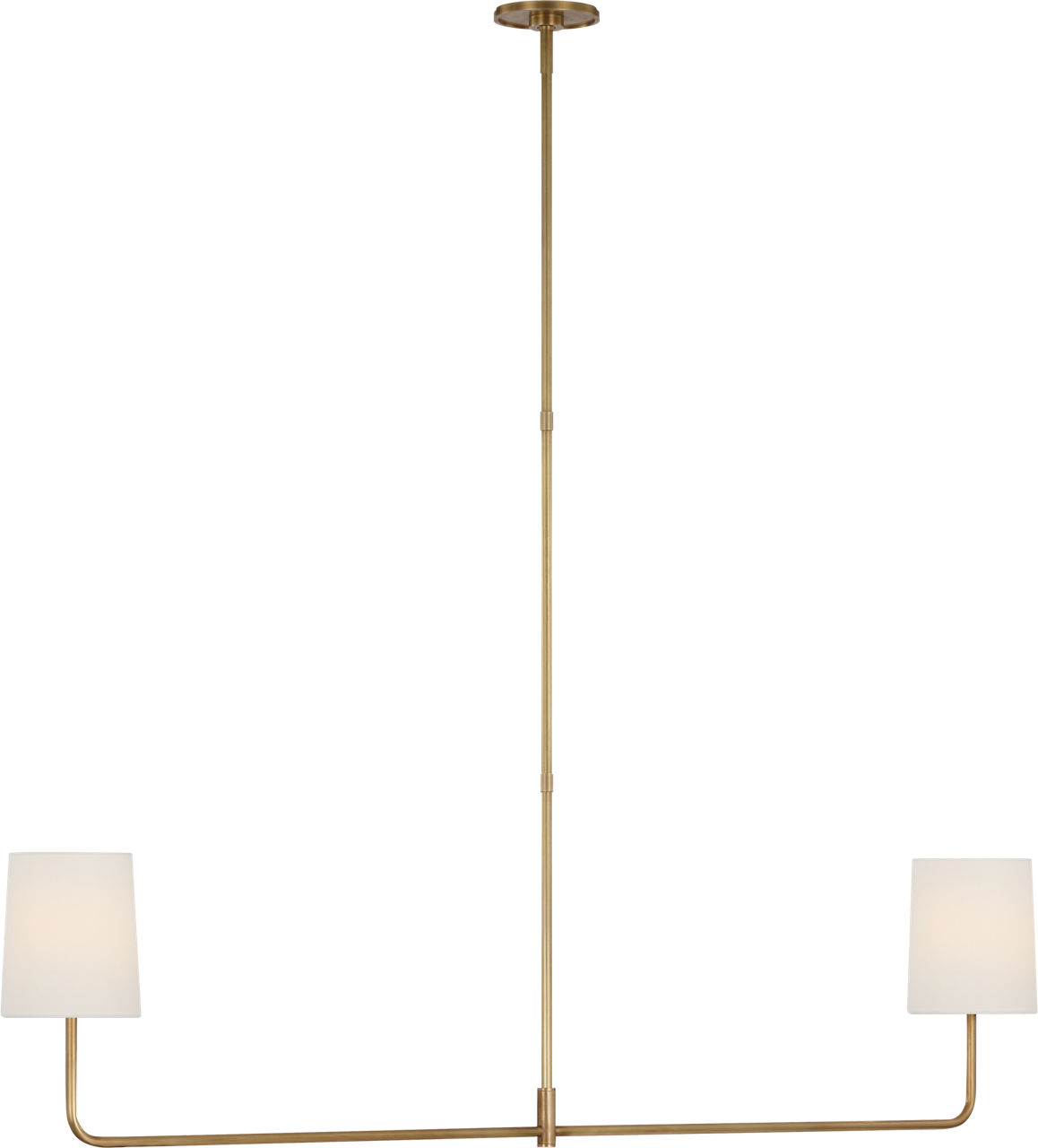 Go Lightly 54" Two Light Linear Chandelier in Soft Brass with Linen Shades