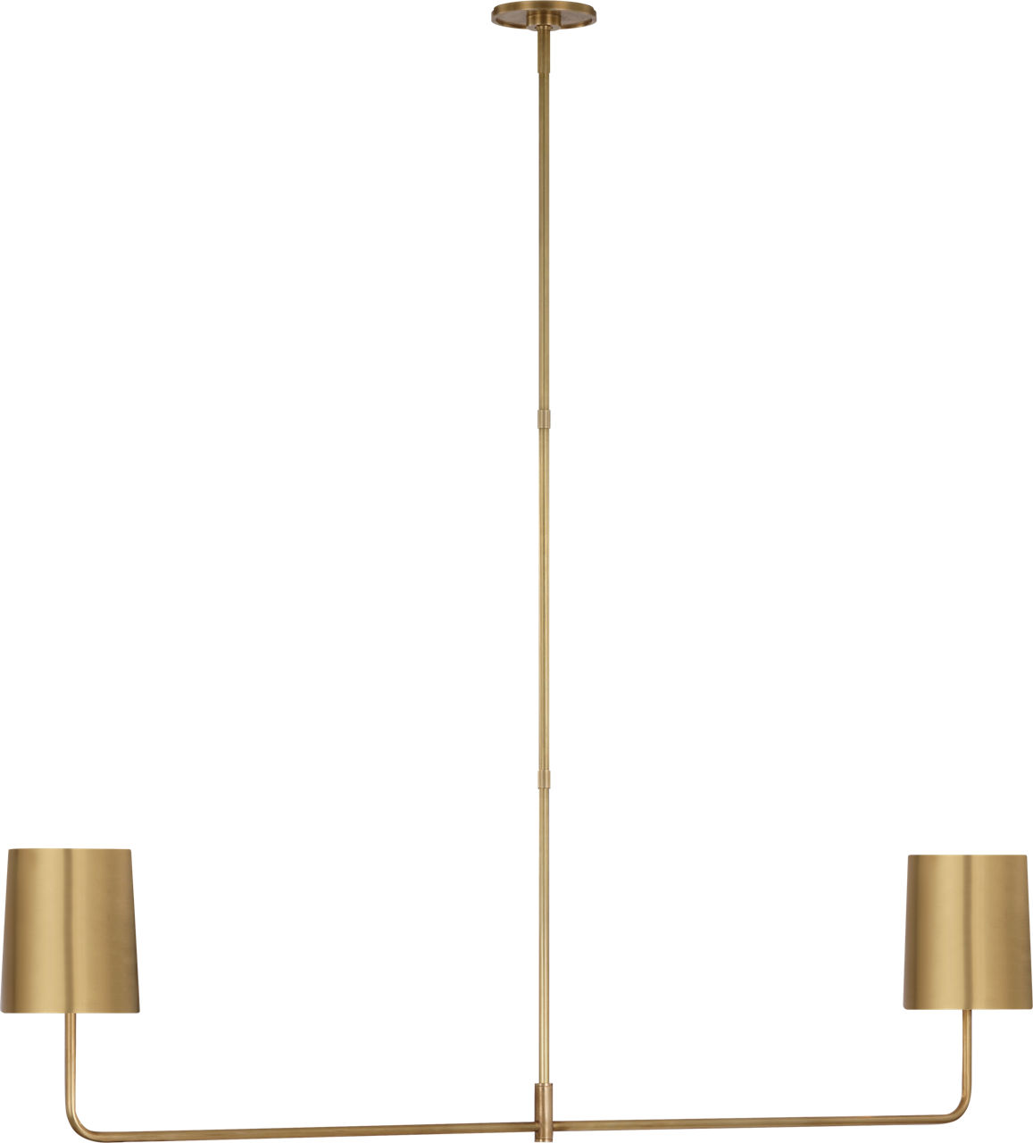 Go Lightly 54" Two Light Linear Chandelier in Soft Brass with Soft Brass Shades