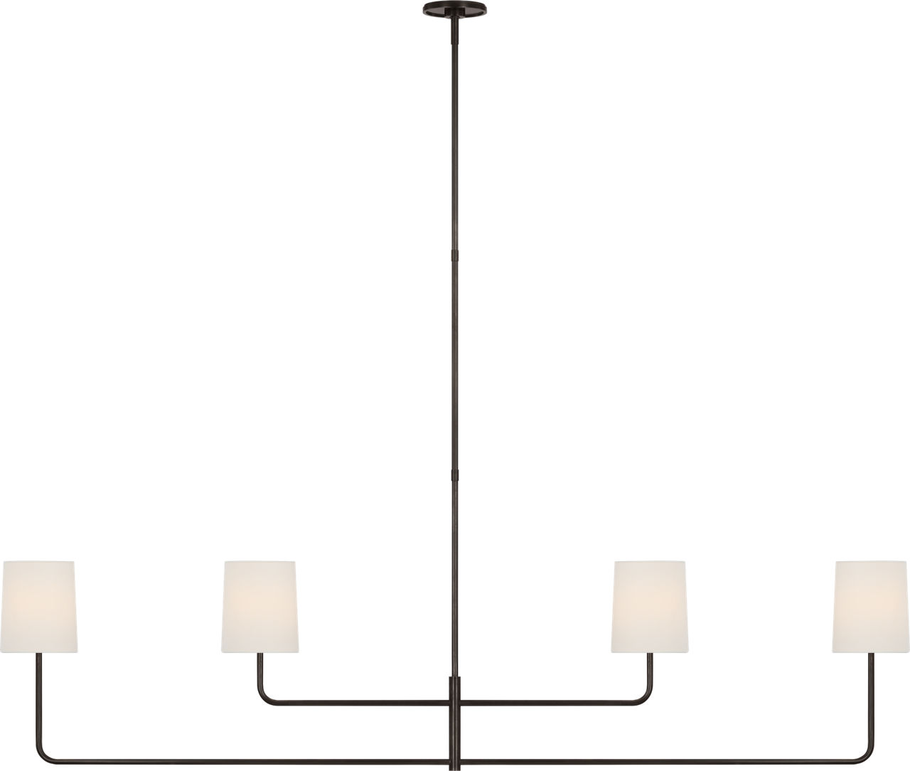 Go Lightly 70" Four Light Linear Chandelier in Bronze with Linen Shades