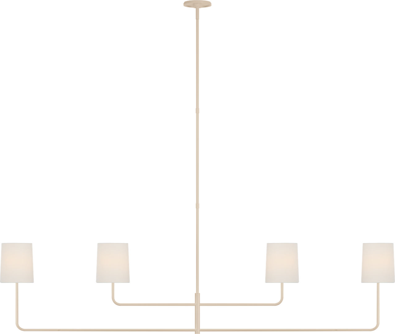 Go Lightly 70" Four Light Linear Chandelier in China White with Linen Shades