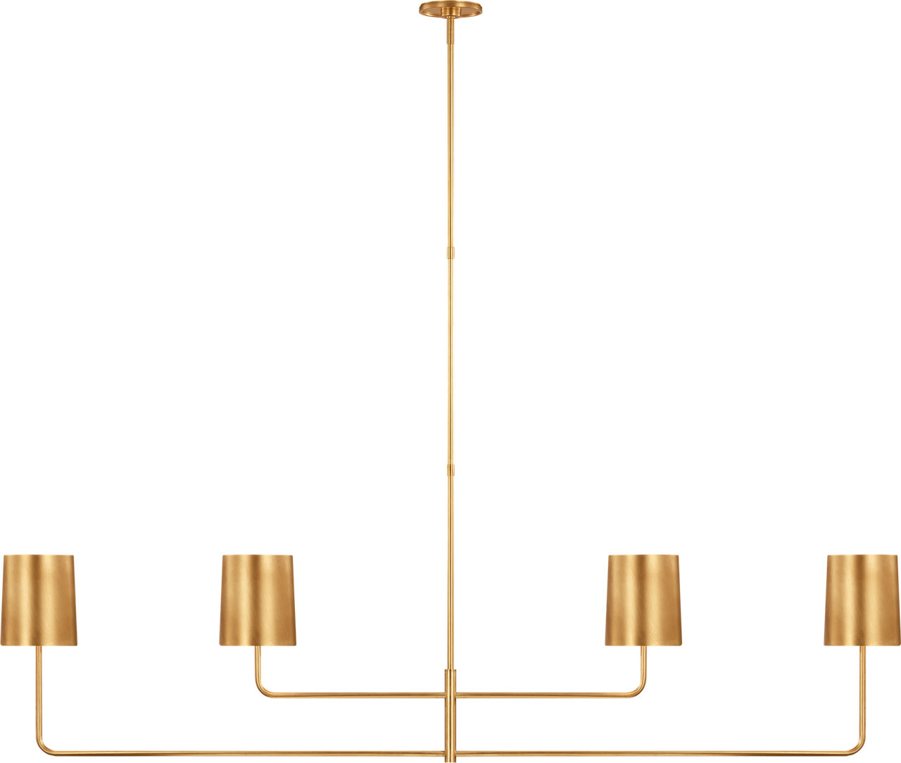 Go Lightly 70" Four Light Linear Chandelier in Gild with Gild Shades