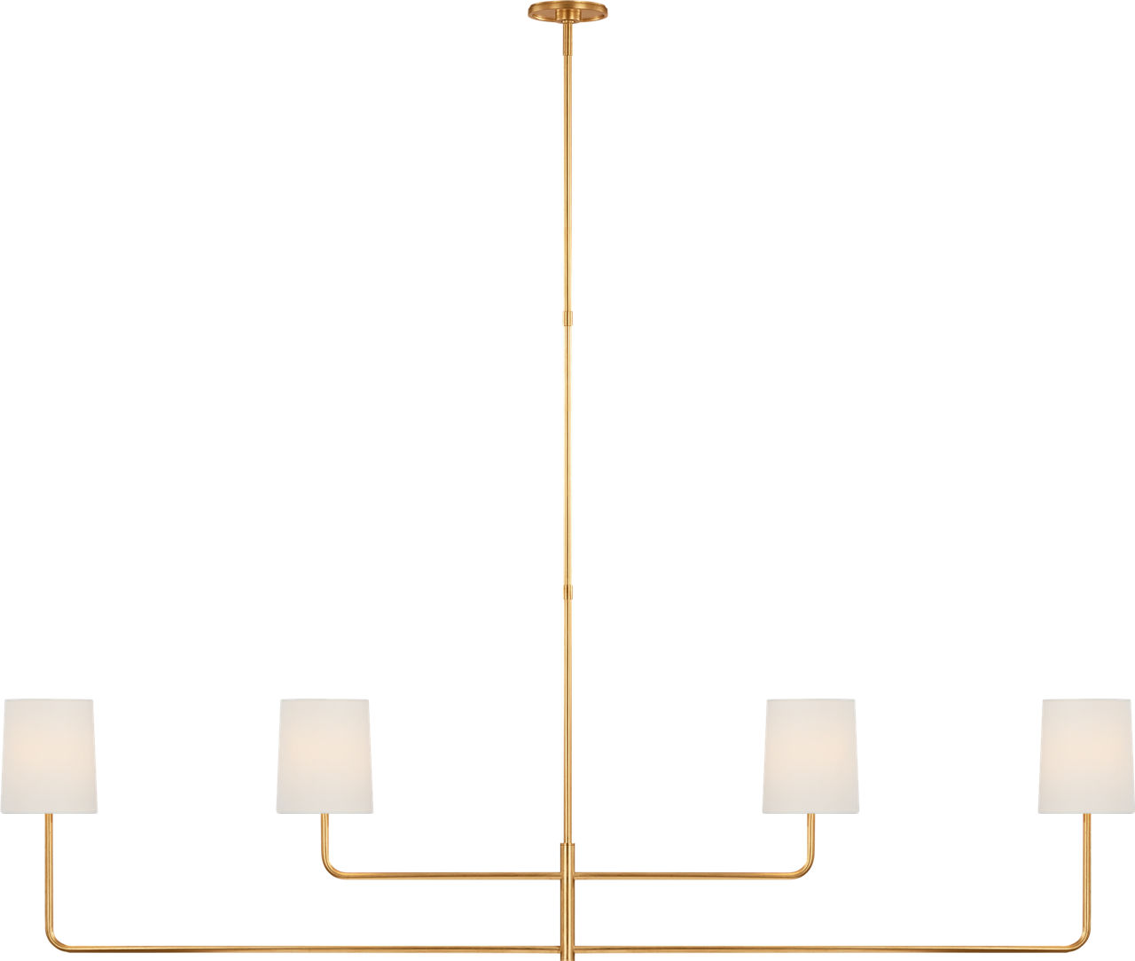 Go Lightly 70" Four Light Linear Chandelier in Gild with Linen Shades