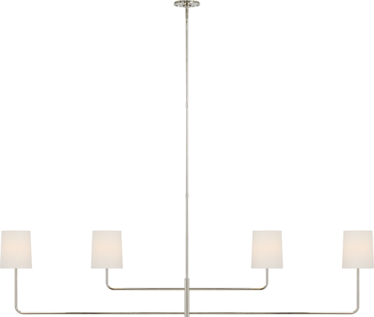 Go Lightly 70" Four Light Linear Chandelier in Polished Nickel with Linen Shades