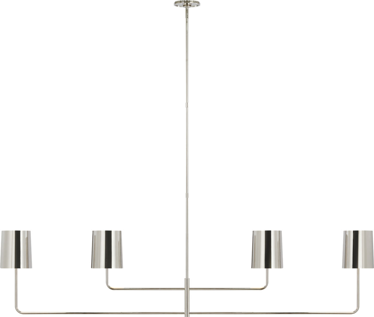 Go Lightly 70" Four Light Linear Chandelier in Polished Nickel with Polished Nickel Shades