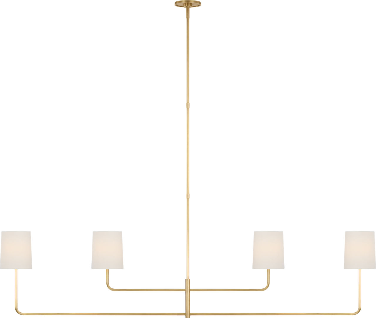 Go Lightly 70" Four Light Linear Chandelier in Soft Brass with Linen Shades
