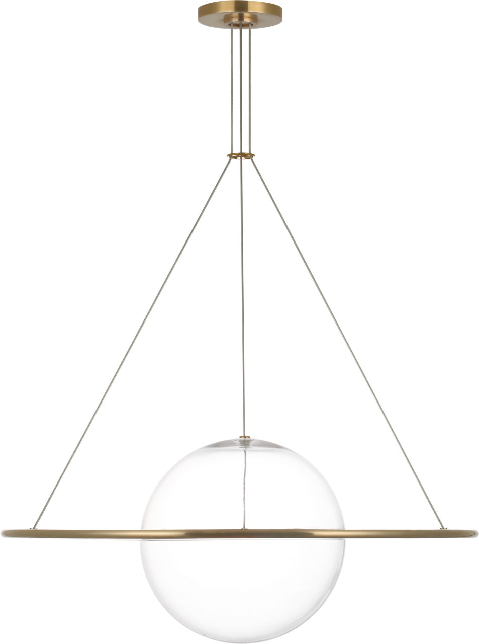 Cosmos 28" Ring and Orb Chandelier in Soft Brass with Clear Glass