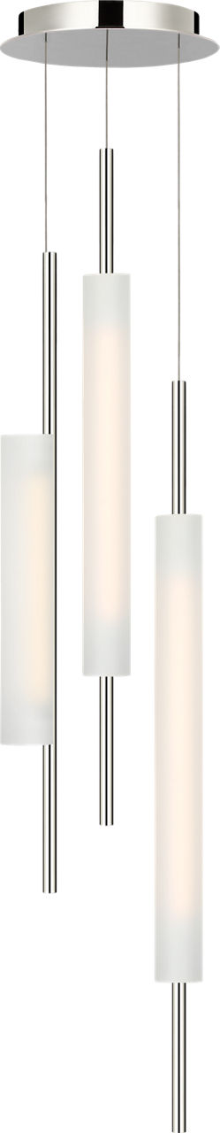Windchime 12" 3 Light Chandelier in Polished Nickel with Soft Etched Glass