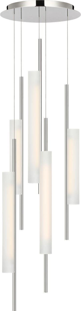 Windchime 17" 5 Light Chandelier in Polished Nickel with Soft Etched Glass