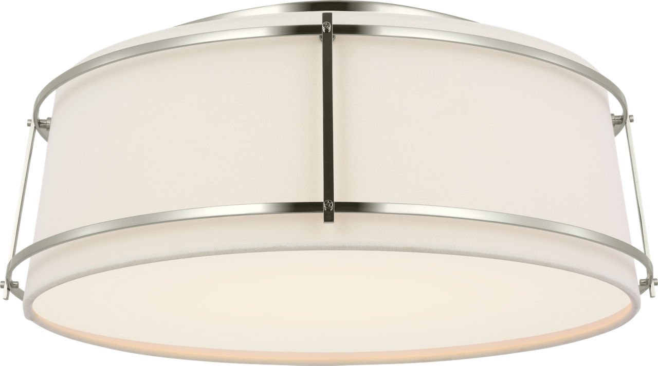 Callaway 18" Flush Mount in Polished Nickel with Linen Shade and Frosted Acrylic
