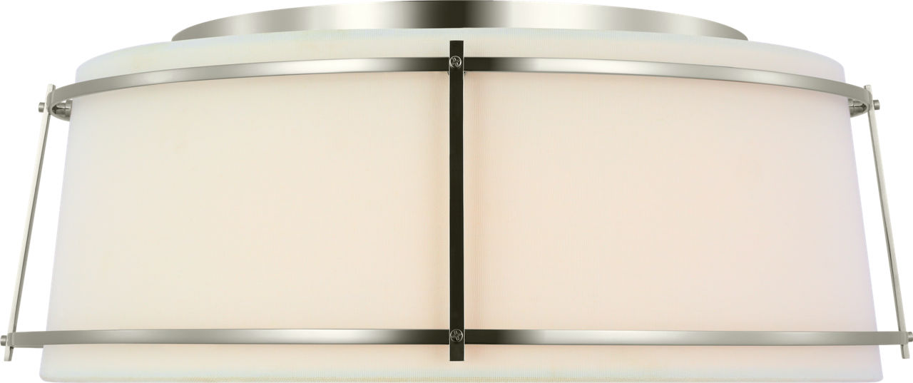 Callaway 18" Flush Mount in Polished Nickel with Linen Shade and Frosted Acrylic