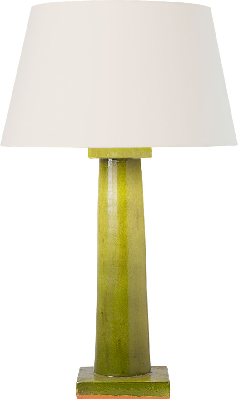 Colonne Large Balustrade Table Lamp in Moss Green with Linen Shade