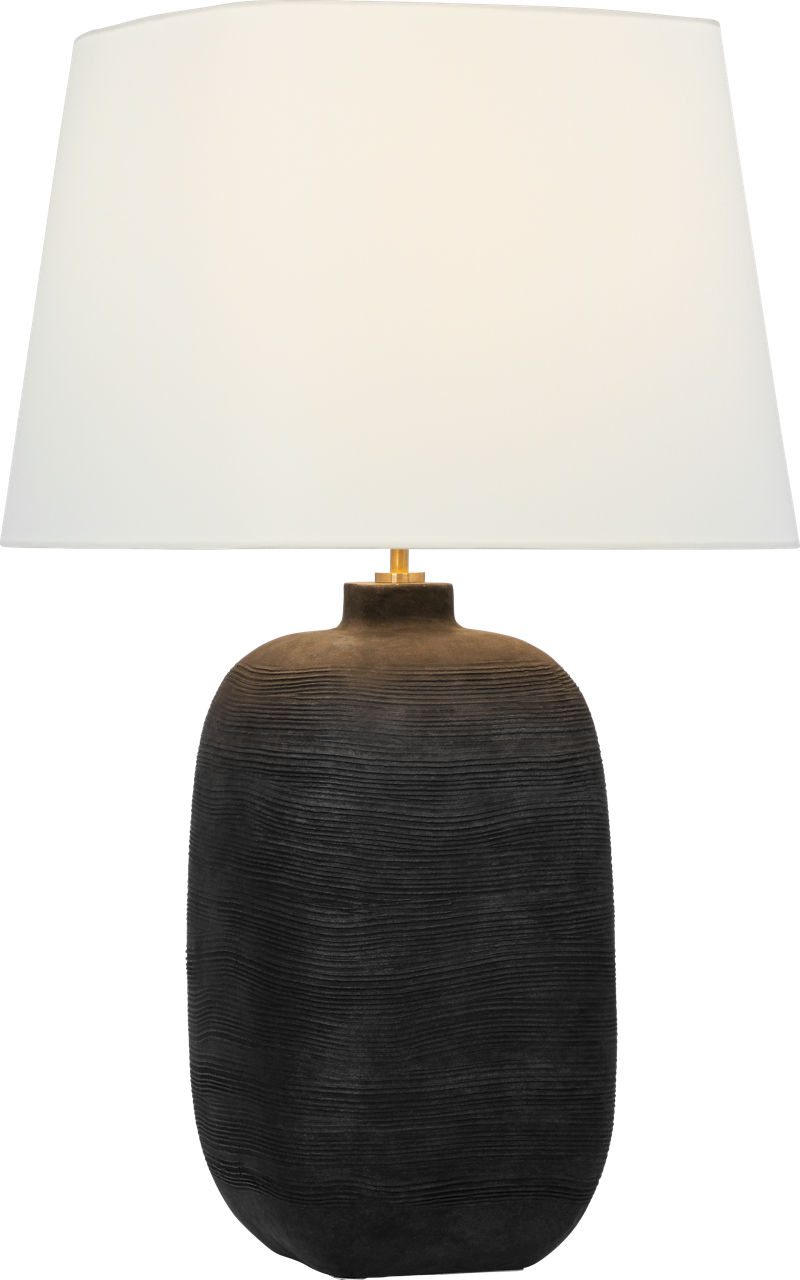 Pemba Large Combed Table Lamp in Chimney Black with Linen Shade