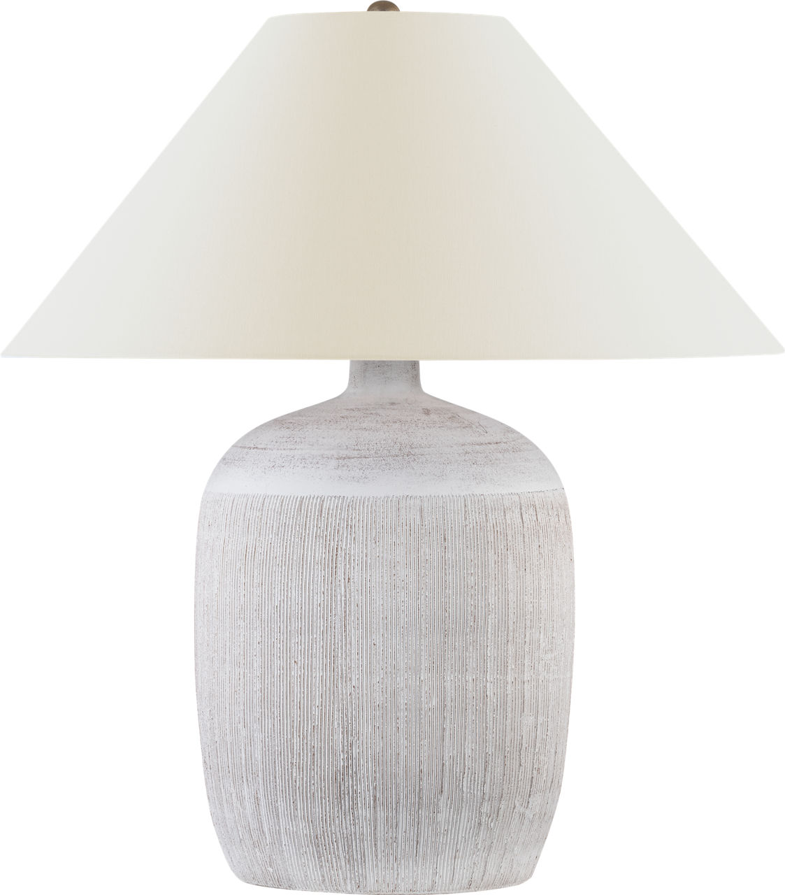 Portis 32" Combed Round Table Lamp in White Washed Terracotta with Linen Shade