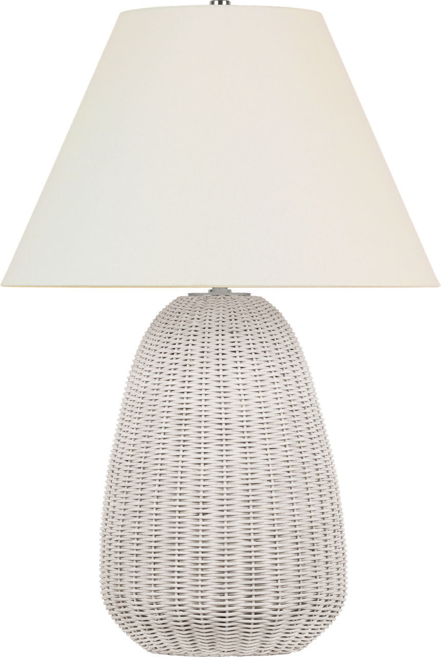 Kokomo 30" Table Lamp in Chalk Wicker and Polished Nickel with Linen Shade