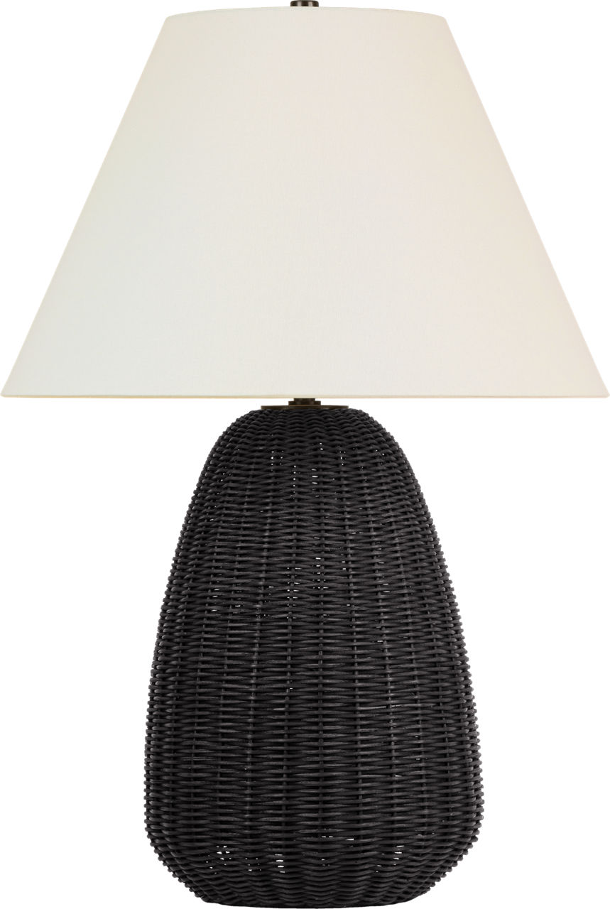 Kokomo 30" Table Lamp in Charcoal Wicker and Bronze with Linen Shade