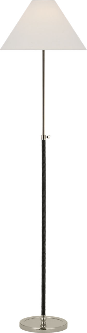 Basden 57" Adjustable Floor Lamp in Polished Nickel and Black Rattan with Linen Shade