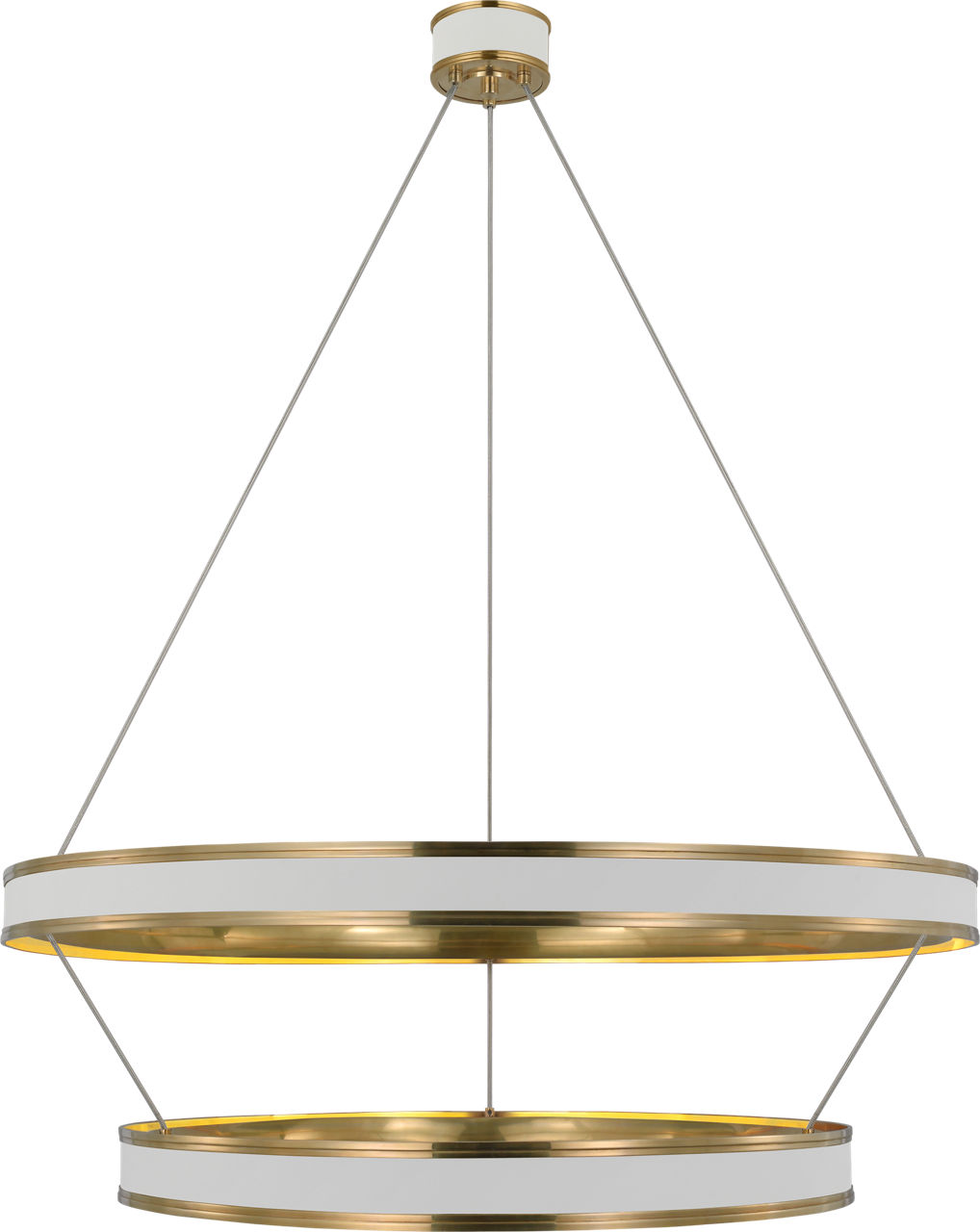 Connery 40" Two-Tier Ring Chandelier in Matte White and Antique-Burnished Brass