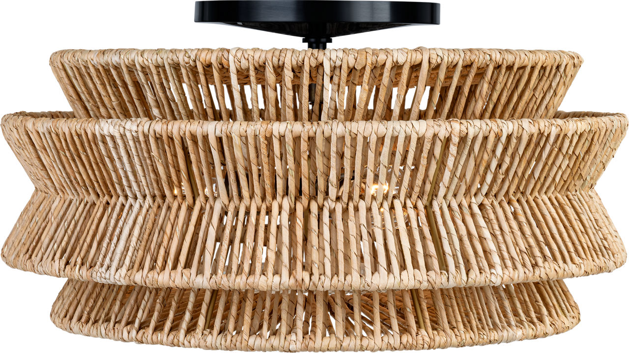 Antigua XL Semi-Flush Mount in Bronze and Natural Abaca