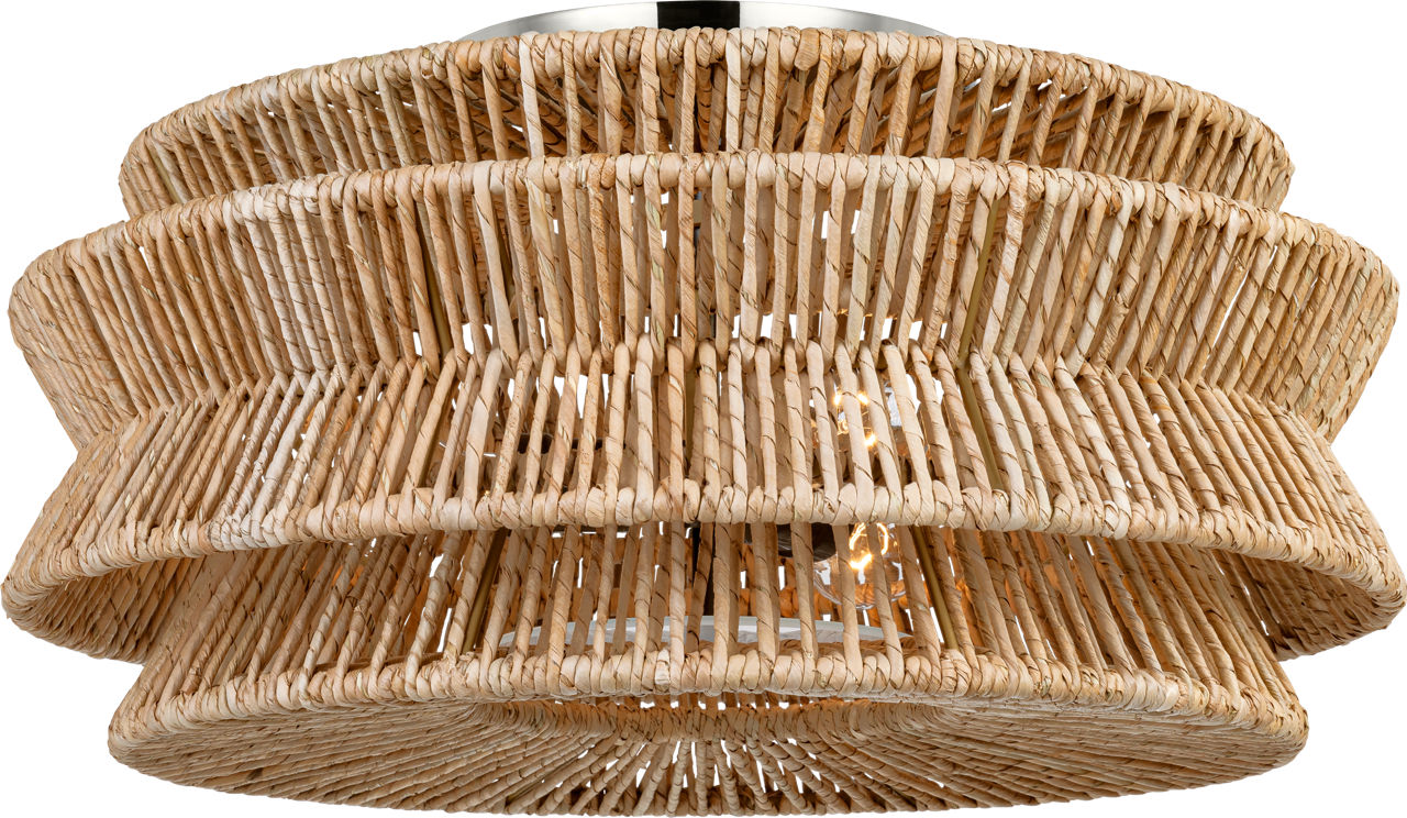 Antigua XL Semi-Flush Mount in Polished Nickel and Natural Abaca